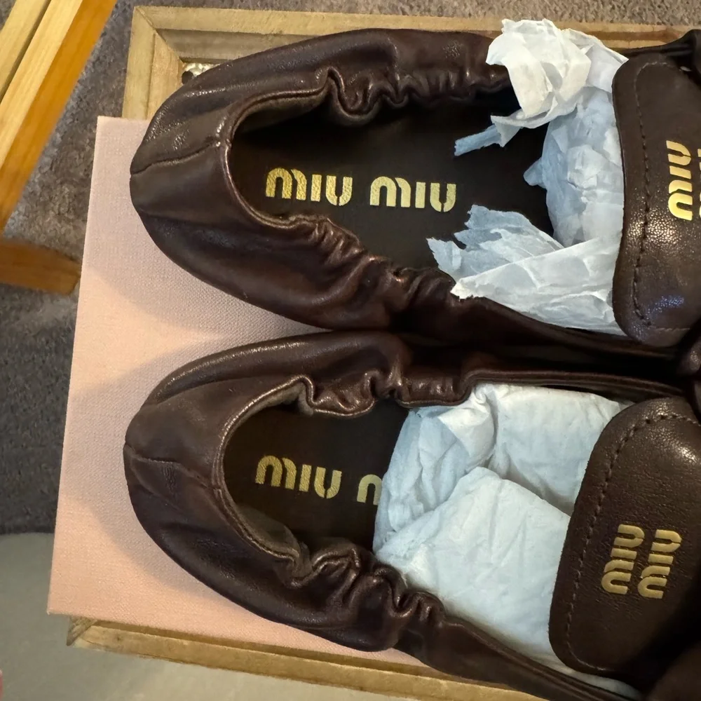 Miu Miu Rouched back Nappa Leather Brown Loafers - Picture 14 of 16